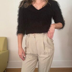 Vintage Y2K Shaggy Textured Black V Neck Shirt